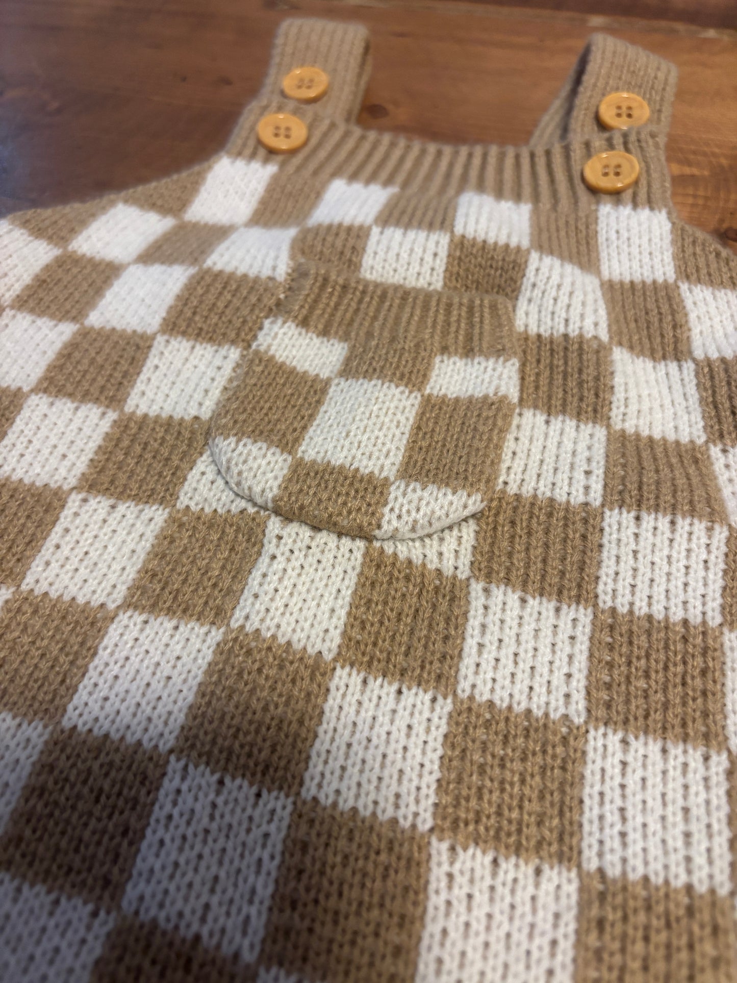Checkered Knit Overalls