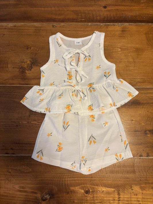 Floral Bow Vest With Shorts