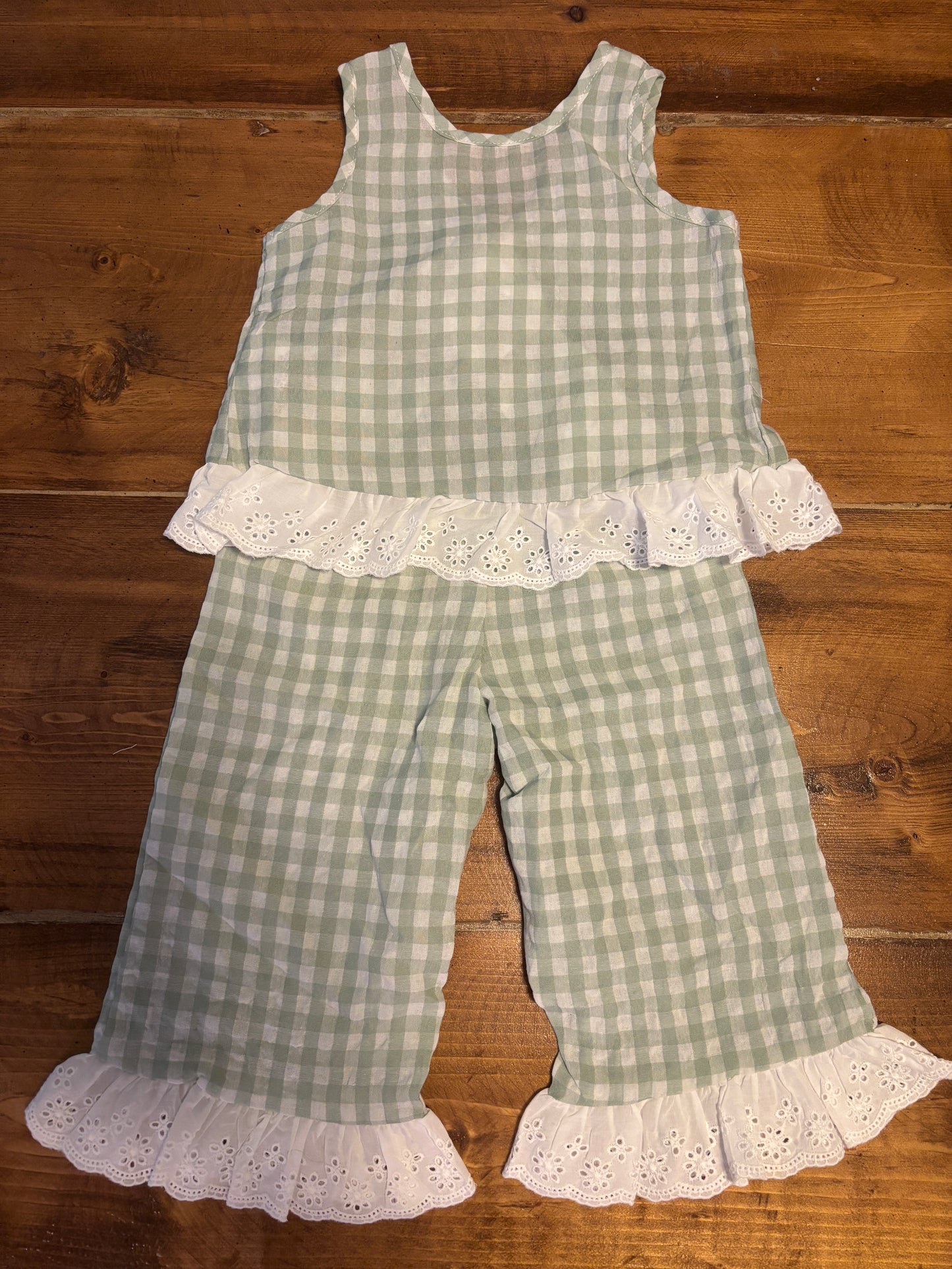 Mint Gingham & Lace Set