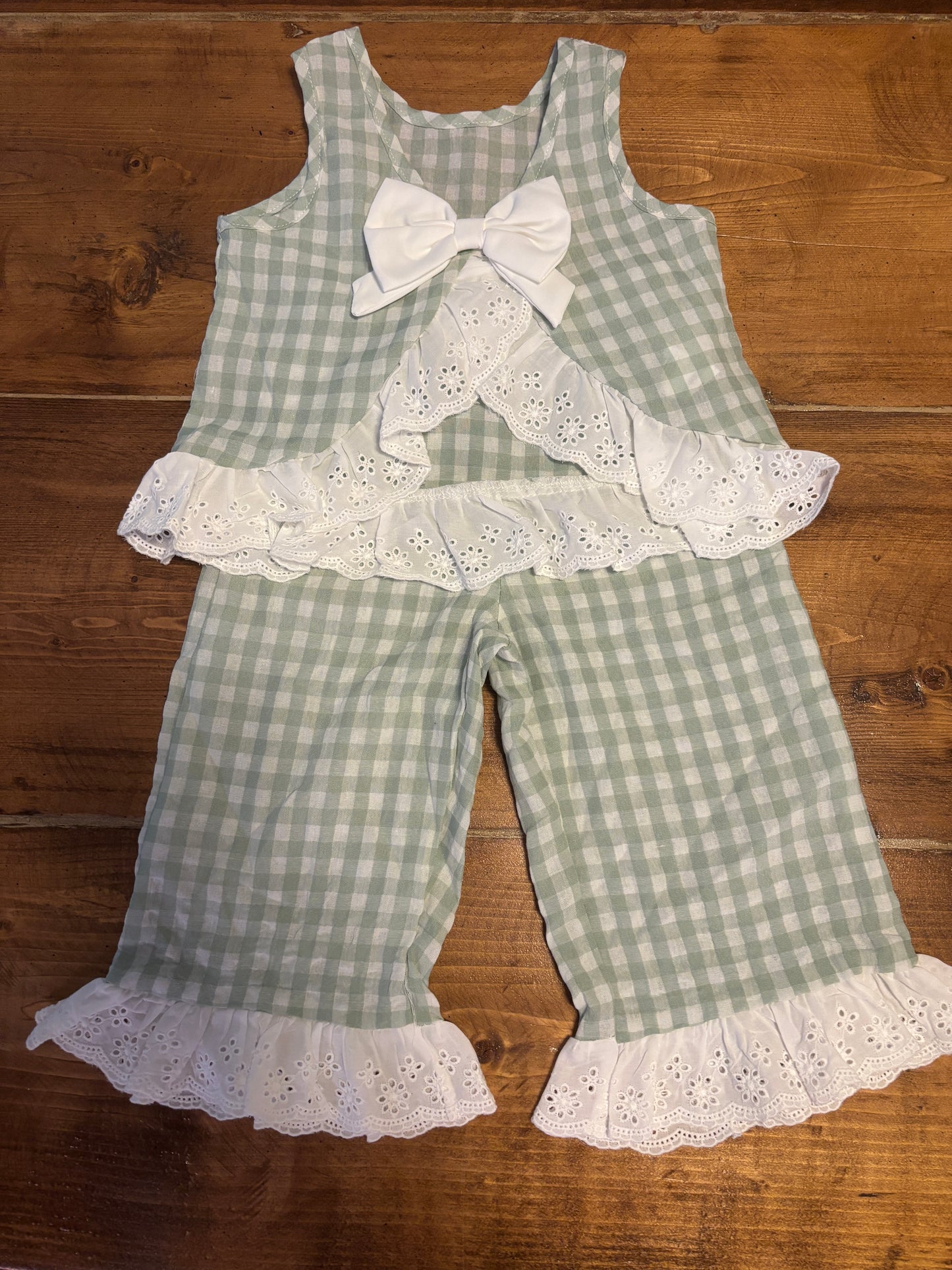 Mint Gingham & Lace Set