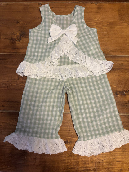 Mint Gingham & Lace Set