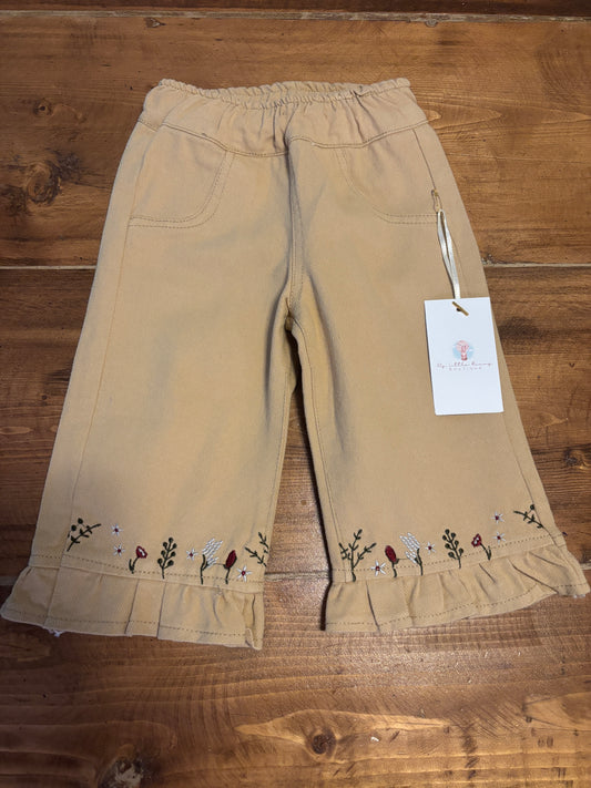 Khaki Floral Embroidered Jeans