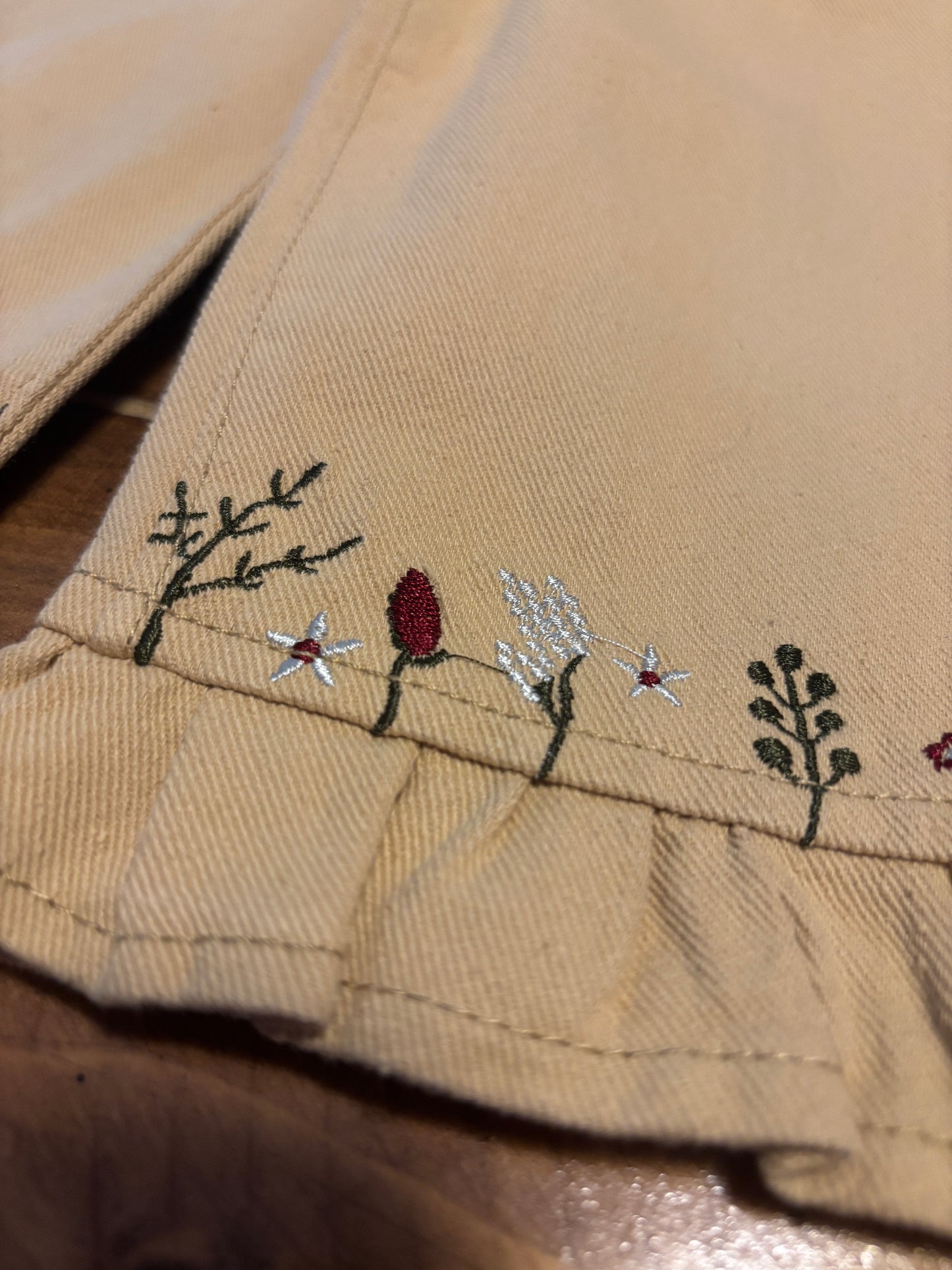 Khaki Floral Embroidered Jeans
