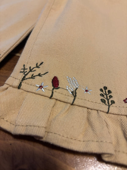 Khaki Floral Embroidered Jeans