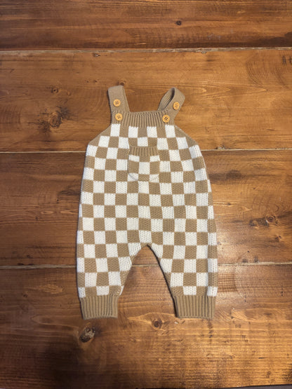 Checkered Knit Overalls