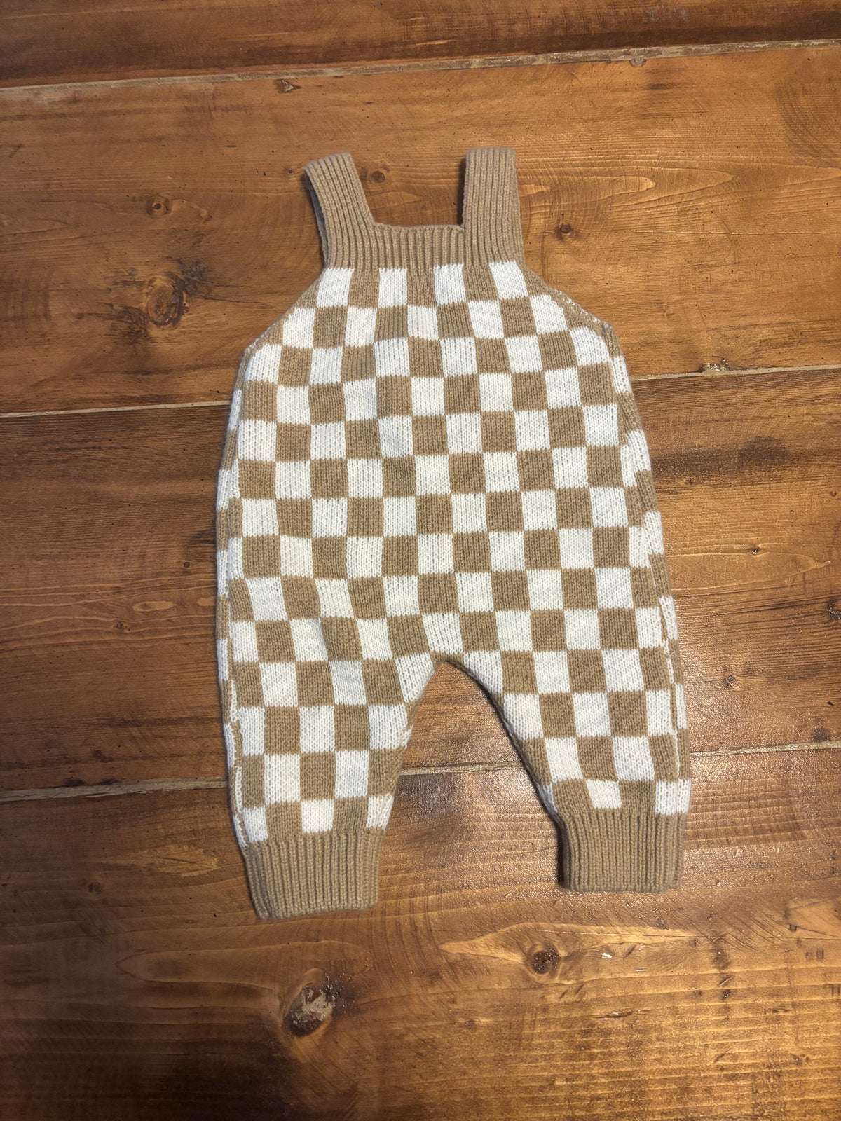 Checkered Knit Overalls