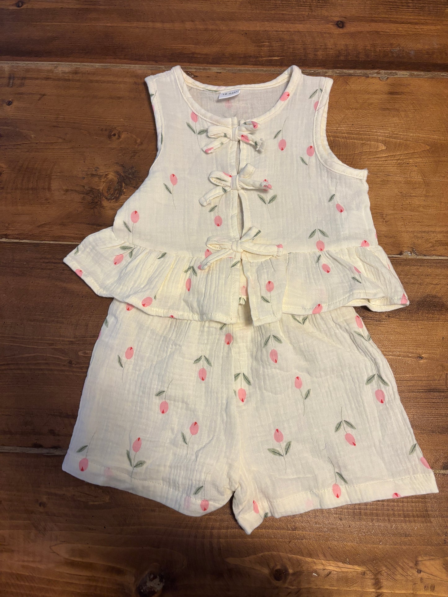 Toddler Floral Bow Vest Tank & Shorts