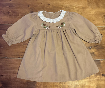 Brown Floral Embroidered Dress