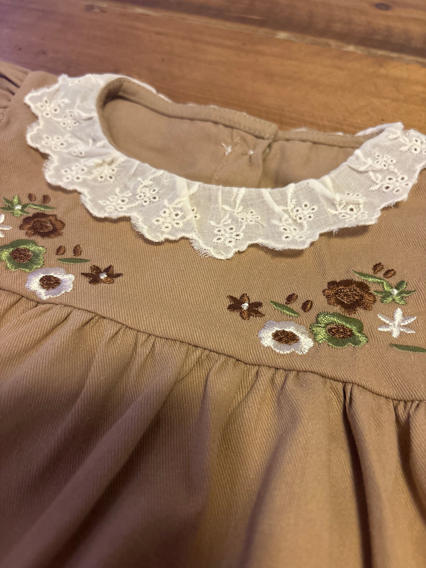 Brown Floral Embroidered Dress
