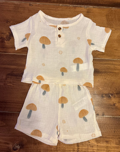 Linen Mushroom Print Shorts Set