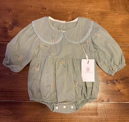 Vintage Daisy Embroidered Romper