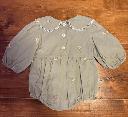 Vintage Daisy Embroidered Romper